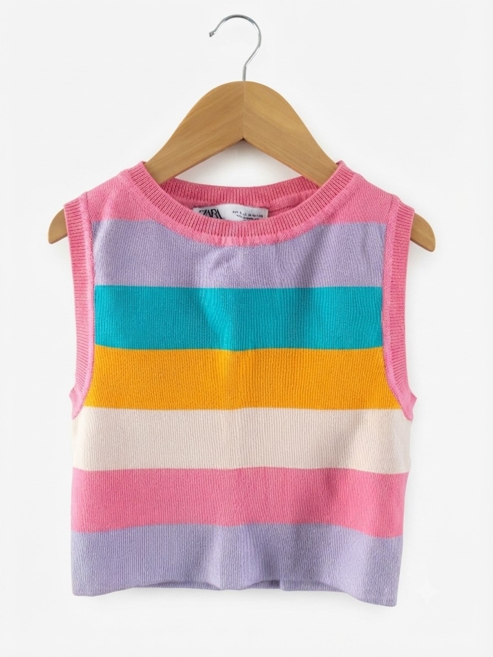 Zara Girls Multicolor Striped Sweater Tank Top - Pink & Pastel Stripes Small